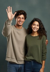 Young adult couple laughing portrait sweater. AI generated Image by rawpixel.