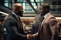 Three african business man handshake office adult. AI generated Image by rawpixel.