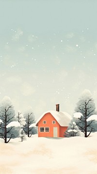 A small house winter snow tree. 