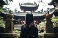 Asian woman temple architecture building. AI generated Image by rawpixel.