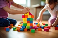 Children Playing With colorful Toy Blocks child toy block. 