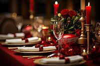 Christmas dining table decoration candle flower. AI generated Image by rawpixel.