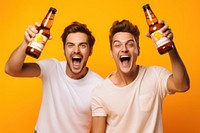 Excited 2 young men bottle beer drinking. AI generated Image by rawpixel.