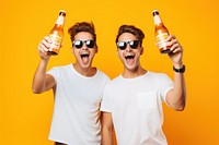 Excited 2 young men bottle beer drinking. AI generated Image by rawpixel.
