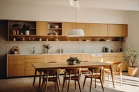 Modern midcentury apartment kitchen architecture furniture building. AI generated Image by rawpixel.