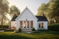 Small contemporary white house architecture building cottage. AI generated Image by rawpixel.