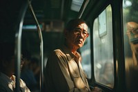 Bus portrait glasses vehicle. 