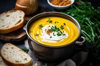 Pumpkin soup bread food meal. AI generated Image by rawpixel.