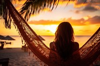 Young woman relaxing vacation beach outdoors. AI generated Image by rawpixel.