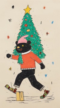 Running christmas cartoon tree. AI generated Image by rawpixel.