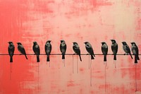 Impression flock of birds on wire animal wall red. AI generated Image by rawpixel.