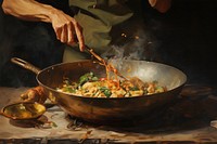 Hand stir frying food painting adult wok. AI generated Image by rawpixel.