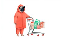 Pug dog shopping white background consumerism supermarket. AI generated Image by rawpixel.