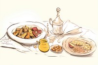 Eid mubarak feast sketch drawing plate. AI generated Image by rawpixel.