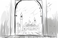 Mosque window sketch architecture building. AI generated Image by rawpixel.