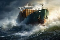 Cargo ship sea outdoors vehicle. AI generated Image by rawpixel.