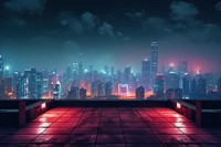 Concrete skyscraper roof top floor foreground night city architecture. AI generated Image by rawpixel.