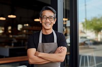 Happy middle age asian man glasses adult apron. AI generated Image by rawpixel.