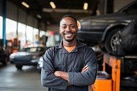 Mechanic standing smiling vehicle. AI generated Image by rawpixel.