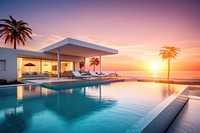 Sea view Luxury modern white beach house sky architecture building. AI generated Image by rawpixel.