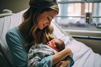 Newborn baby childbirth hospital bed. 