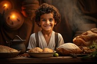 Arabian boy food portrait bread. 