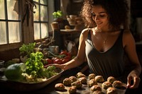 Middle eastern girl food bread adult. AI generated Image by rawpixel.