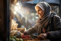 Middle eastern grandma food adult smile. AI generated Image by rawpixel.