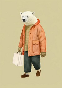 Polar bear grocery shopping illustration
