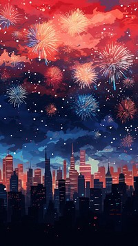 Fireworks night city architecture. AI generated Image by rawpixel.