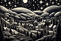 Silent night village backgrounds drawing black. AI generated Image by rawpixel.