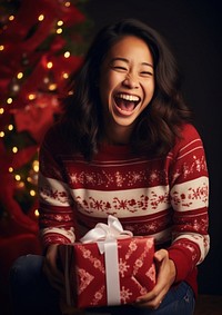 Christmas laughing portrait sweater. 