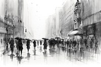 Raining city sketch drawing street. AI generated Image by rawpixel.