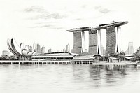 Singapore landmark sketch architecture cityscape. AI generated Image by rawpixel.