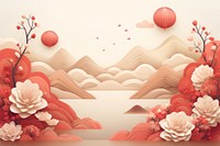 Chinese new year greeting card flower mountain pattern. AI generated Image by rawpixel.