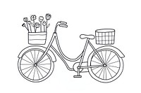 Minimal illustration of a bicycle with flower basket drawing sketch vehicle. 