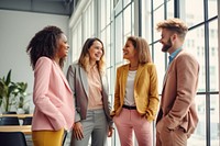 4 people business team smiling talking office. AI generated Image by rawpixel.