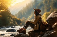 Woman hiking nature rock outdoors. AI generated Image by rawpixel.
