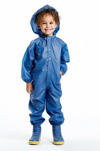 Kid wearing blue raining suit raincoat child white background. AI generated Image by rawpixel.