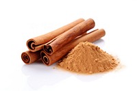 Cinnamon sticks with powder spice food white background. AI generated Image by rawpixel.