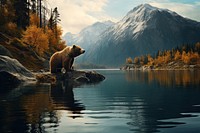Bear landscape lake mountain. AI generated Image by rawpixel.