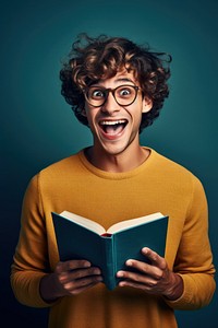 British student holding a book glasses publication reading. AI generated Image by rawpixel.