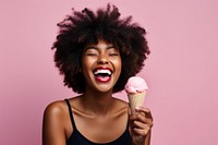 Black woman licks delicious ice cream laughing dessert adult. AI generated Image by rawpixel.