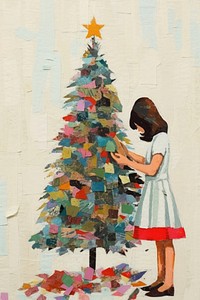 A girl decorating a christmas tree art anticipation celebration. AI generated Image by rawpixel.