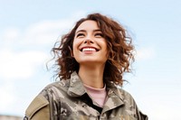 Laughing looking soldier female. AI generated Image by rawpixel.