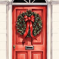 Christmas wreath door red architecture. AI generated Image by rawpixel.