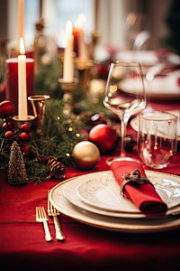 Christmas table decorations napkin furniture candle. AI generated Image by rawpixel.