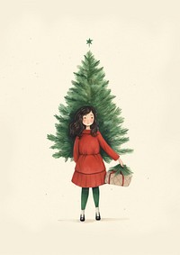 Lady carrying a tiny christmas tree footwear drawing plant. AI generated Image by rawpixel.