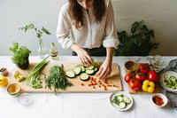 Women prepare healthy ingredients kitchen table adult. AI generated Image by rawpixel.