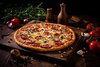 Freshly baked pizza rustic table food. AI generated Image by rawpixel.